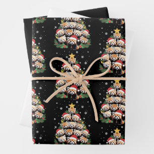 Rode Panda Kerstboom Grappig Dier Inpakpapier Vel