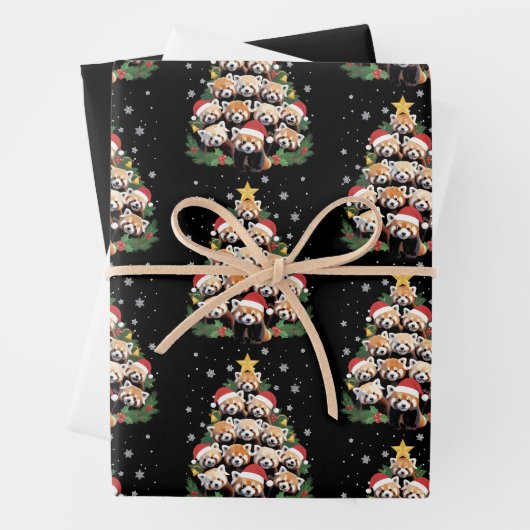 Rode Panda Kerstboom Grappig Dier  Inpakpapier Vel (In situ)
