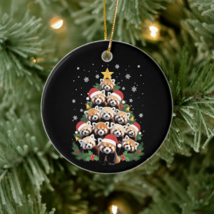 Rode Panda Kerstboom Grappig Dier Keramisch Ornament