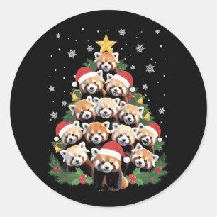 Rode Panda Kerstboom Grappig Dier  Ronde Sticker