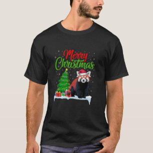 Rode Panda Kerstboom Lichten Grappige Xmas Rode Pa T-shirt
