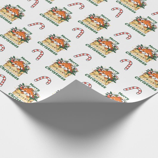 Rode Panda-kerstbrief winterdieren Pandas Cadeaupapier (Hoek)
