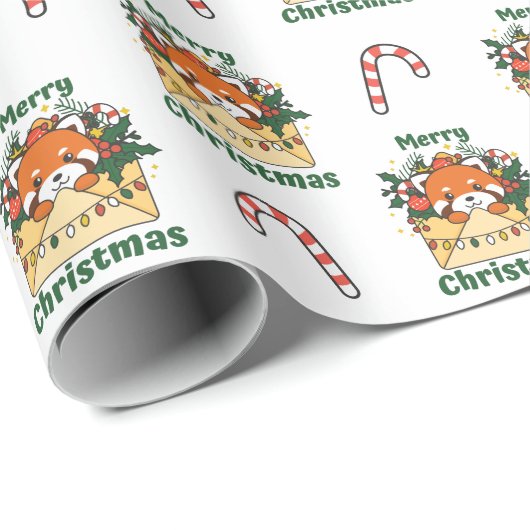 Rode Panda-kerstbrief winterdieren Pandas Cadeaupapier (Rol Hoek)