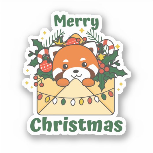 Rode Panda-kerstbrief winterdieren Pandas Sticker (Voorkant)