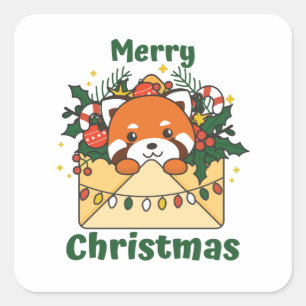 Rode Panda-kerstbrief winterdieren Pandas Vierkante Sticker