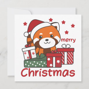 Rode Panda Kerstcadeau Winter Rode Panda's Kaart