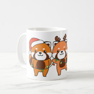 Rode panda-kerstdieren koken rode pandas-koffie koffiemok