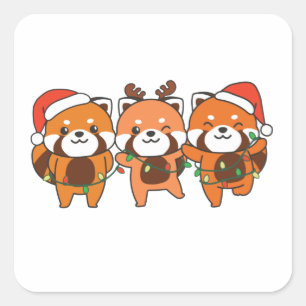 Rode panda-kerstdieren koken rode pandas vierkante sticker