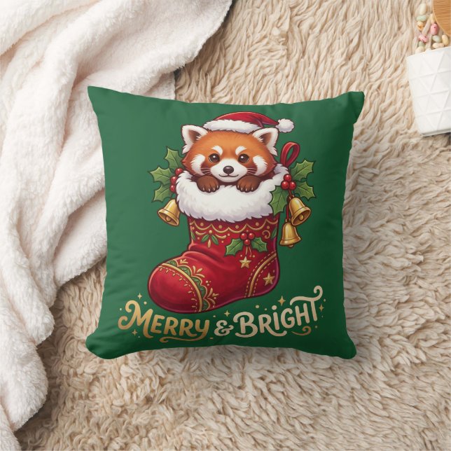 Rode Panda Kerstensok Merry & Bright Kussen (Deken)