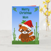 Rode Panda Kerstm Gefeliciteerd Kaart (Gele Bloem)