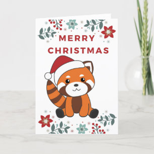 Rode Panda Kerstmis Sneeuw Winter Dieren Pandas Feestdagen Kaart