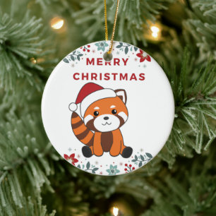 Rode panda-kerstsneeuw winterdieren Pandas-cer Keramisch Ornament