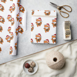 Rode panda-kerstwinterdieren Rood panas Cadeaupapier