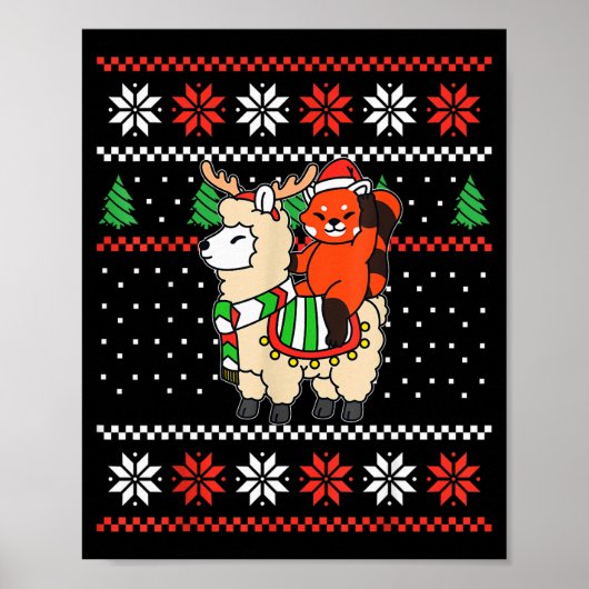 Rode Panda Lelijke Kerst Trui Rendier Llama Ri Poster (Voorkant)