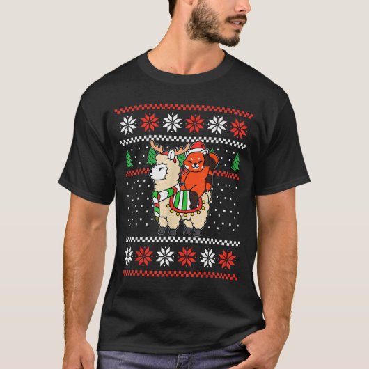 Rode Panda Lelijke Kerst Trui Rendier Llama Ri T-shirt (Voorkant)