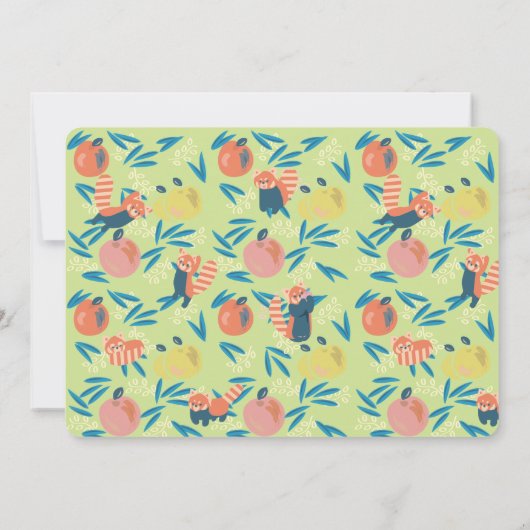 Rode Panda Lichtgroen 1e verjaardag Uitnodiging (Achterkant)