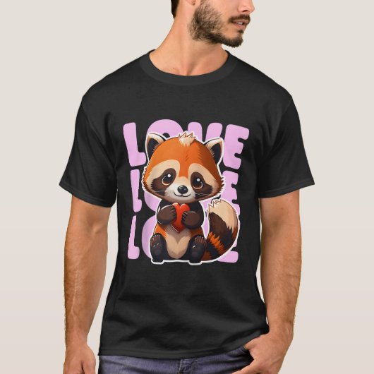 Rode Panda Liefde Schattige Rode Panda Holding Een T-shirt (Voorkant)