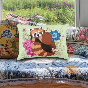 Rode Panda Lotus Bloemen Henna Accent Kussen