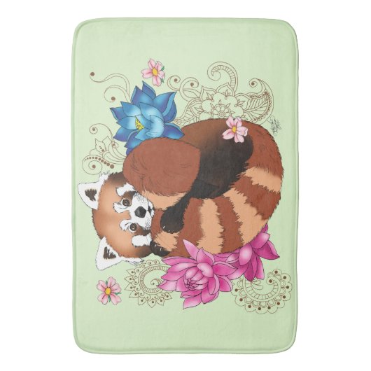 Rode Panda Lotus Bloemen Henna Badmat (Voorkant Verticaal)