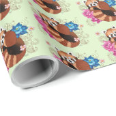 Rode Panda Lotus Bloemen Henna Cadeaupapier (Rol Hoek)