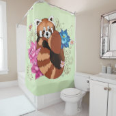 Rode Panda Lotus Bloemen Henna Douchegordijn (In situ)