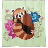 Rode Panda Lotus Bloemen Henna Douchegordijn (Voorkant)