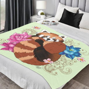 Rode Panda Lotus Bloemen Henna Fleece Deken