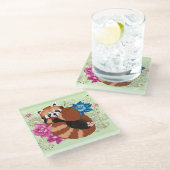 Rode Panda Lotus Bloemen Henna Glazen Onderzetter (Schuin)