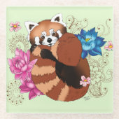 Rode Panda Lotus Bloemen Henna Glazen Onderzetter (Voorkant)