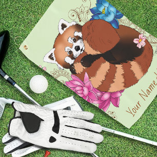 Rode Panda Lotus Bloemen Henna Golfhanddoek