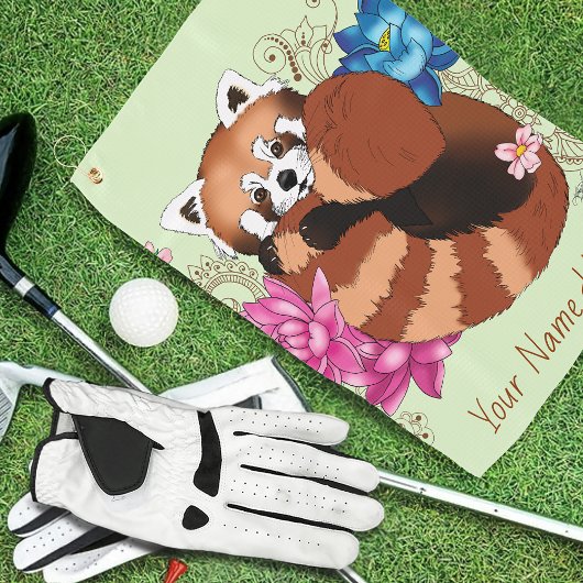 Rode Panda Lotus Bloemen Henna Golfhanddoek