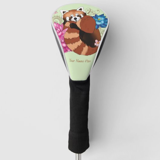 Rode Panda Lotus Bloemen Henna Golfheadcover (Voorkant)