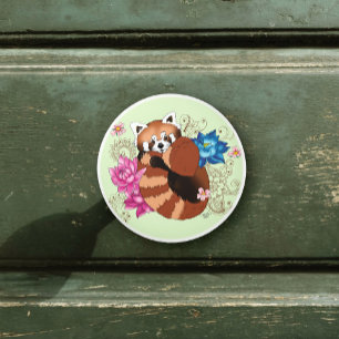 Rode Panda Lotus Bloemen Henna Keramische Knop