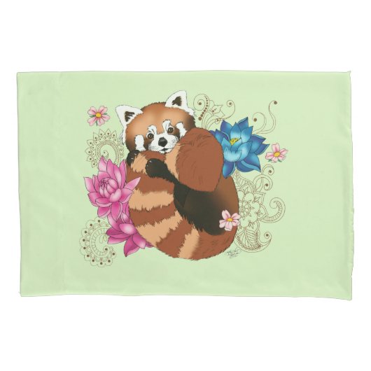 Rode Panda Lotus Bloemen Henna Kussensloop (Voorkant)