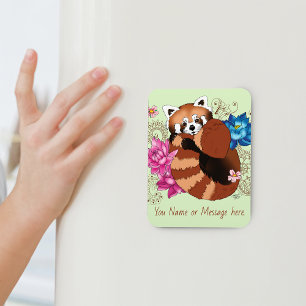 Rode Panda Lotus Bloemen Henna Magneet