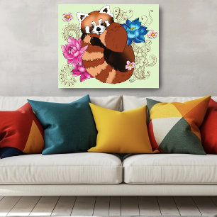 Rode Panda Lotus Bloemen Henna Poster