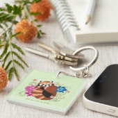 Rode Panda Lotus Bloemen Henna QR code Sleutelhanger (Voorkant Rechts)