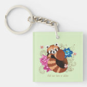 Rode Panda Lotus Bloemen Henna QR code Sleutelhanger (Voorkant)