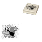 Rode Panda Lotus Bloemen Henna Rubberstempel (Gestempeld)