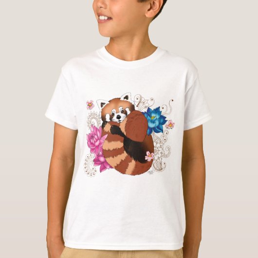 Rode Panda Lotus Bloemen Henna T-shirt (Voorkant)