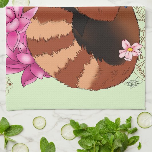 Rode Panda Lotus Bloemen Henna Theedoek (Gevouwen)