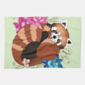 Rode Panda Lotus Bloemen Henna Theedoek (Horizontaal)