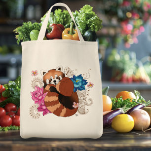 Rode Panda Lotus Bloemen Henna Tote Bag