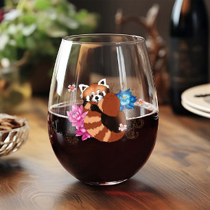 Rode Panda Lotus Bloemen Hernna Wijnglas Zonder Voet