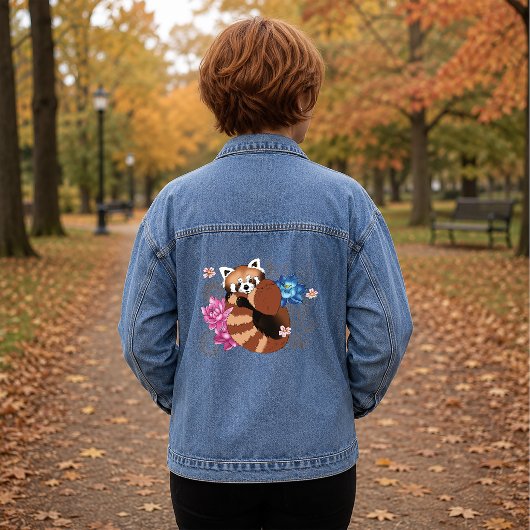 Rode Panda Lotusbloemen Henna Denim Jacket