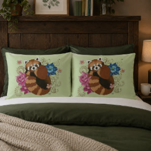 Rode Panda Lotusbloemen Henna Kussensloop