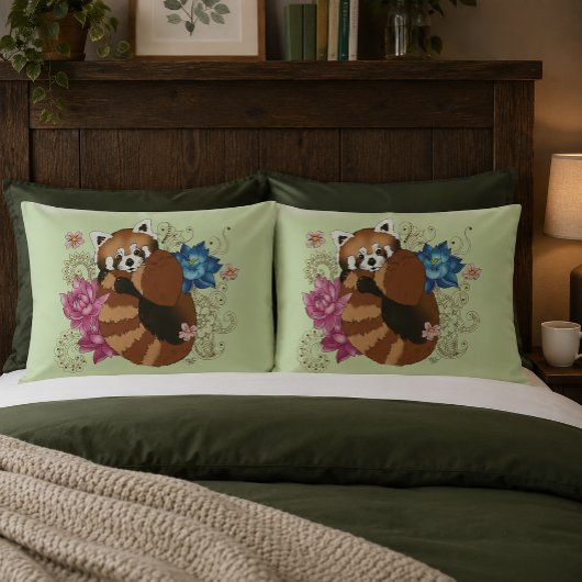Rode Panda Lotusbloemen Henna Kussensloop