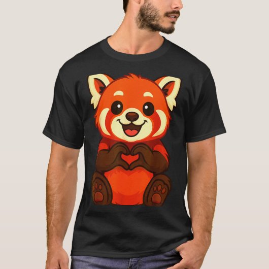 Rode panda maakt hart met handen Valentijnsdag T-shirt (Voorkant)