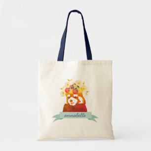 Rode Panda met Apple Flower Crown Canvas tas