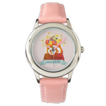 Rode Panda met Bloem Kroon Roze Horloge